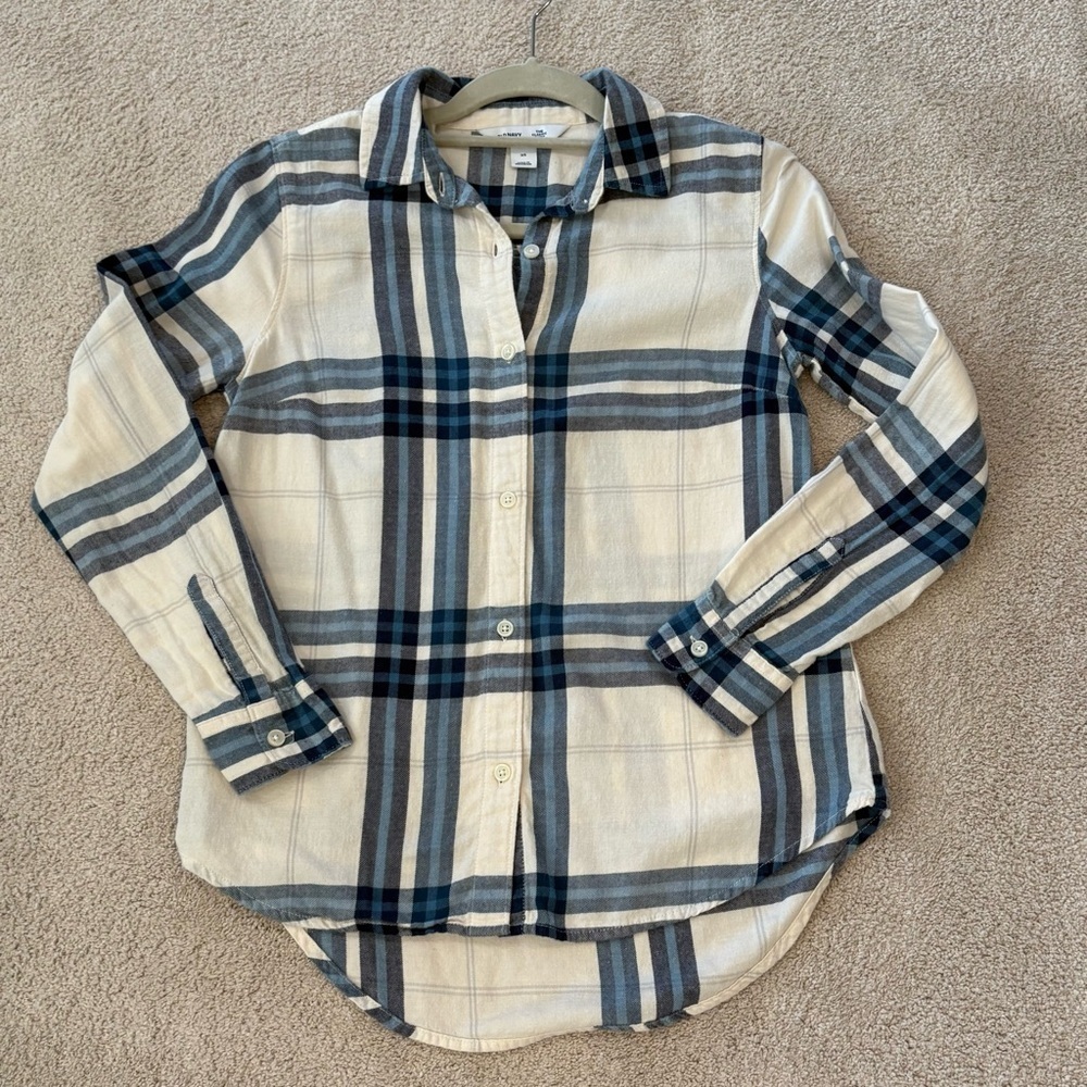 Old Navy Classic Shirt White Plaid Long Sleeve Button Up Flannel Shirt Women XS - Picture 8 of 12
